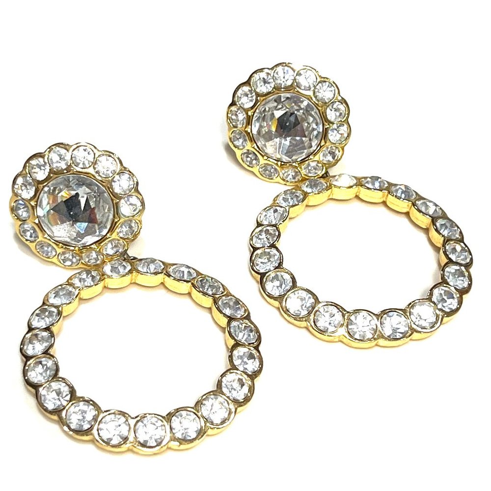 Dazzling Authentic Vintage Christian Dior Full Crystal Hoop Earrings. MInt Cond.